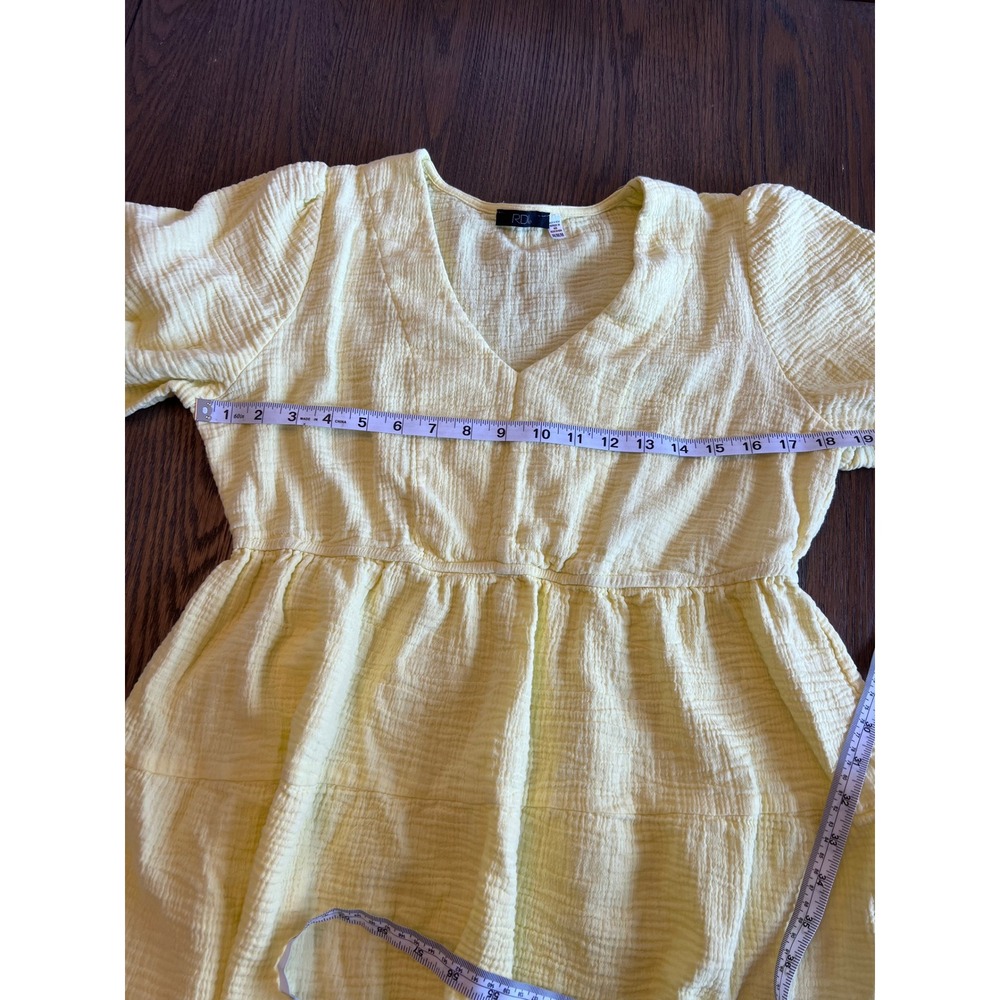 RD Style Mini Dress Yellow 100% Cotton Gauze Cottagecore Romantic Boho Babydoll - Picture 5 of 6